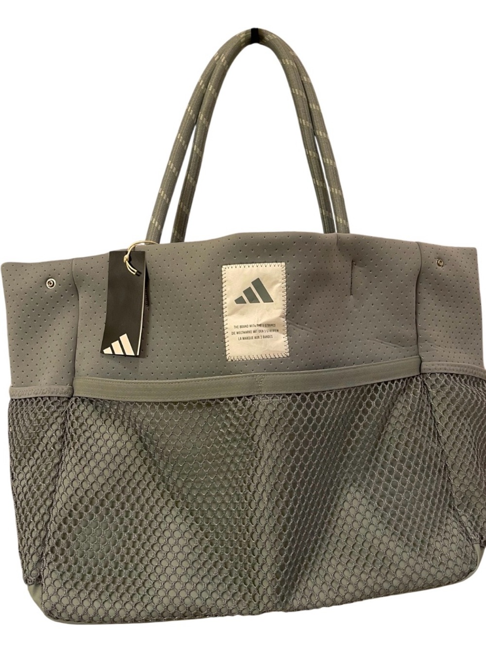 Adidas Grey Neoprene Tote Bag with Mesh Pockets NWT **